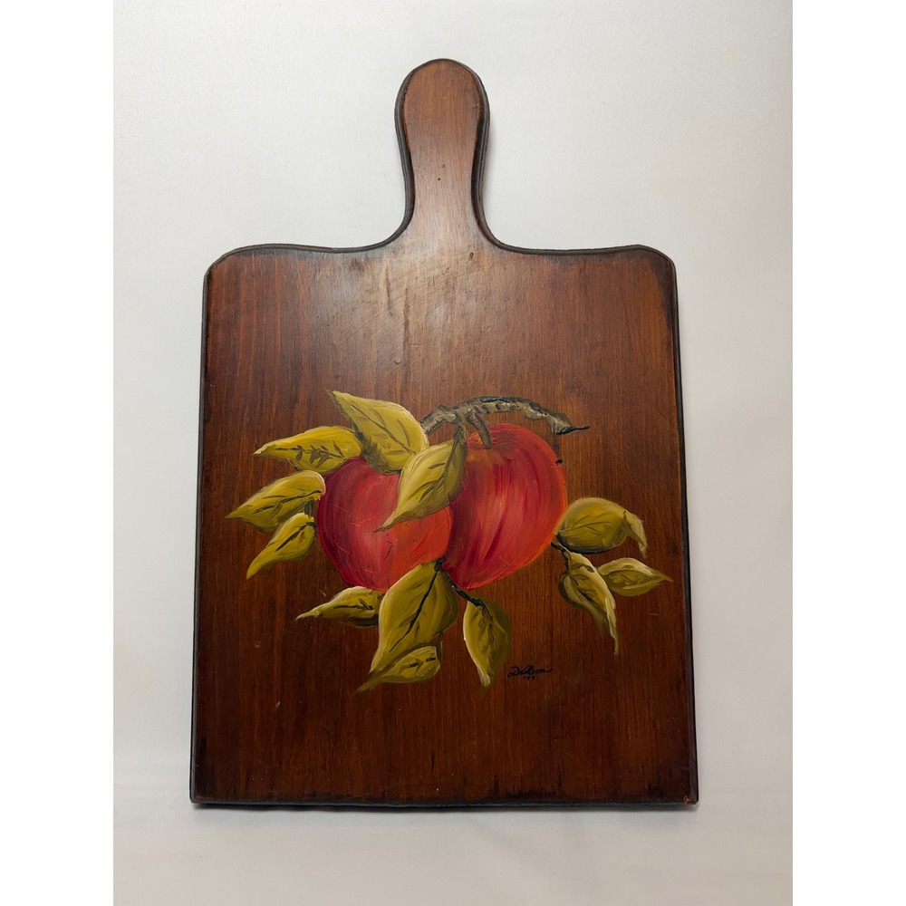 Vintage Hand Painted Apple Wall Decor Wood Cutting Board 1977 Signed D Watson